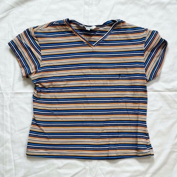 Guess Y2k Blue Orange Striped Cropped Tee Shirt Youth XLarge Womens Small/Medium - Picture 1 of 16